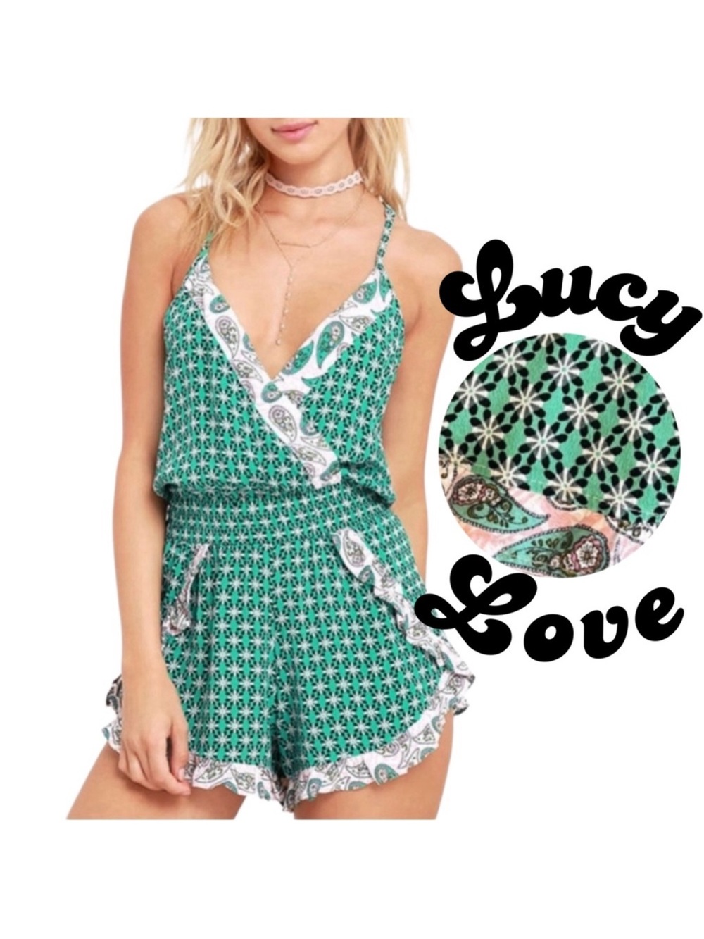 $6 if bundled Lucy Love Green Ruffle Romper Large